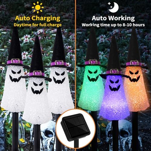 Ghost Solar Halloween Garden Decorations Outdoor, Solar Pathway Lights