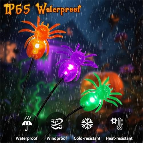 LORRYTE 4Pack 24LED Spider Solar Halloween Lights Outdoor for Garden