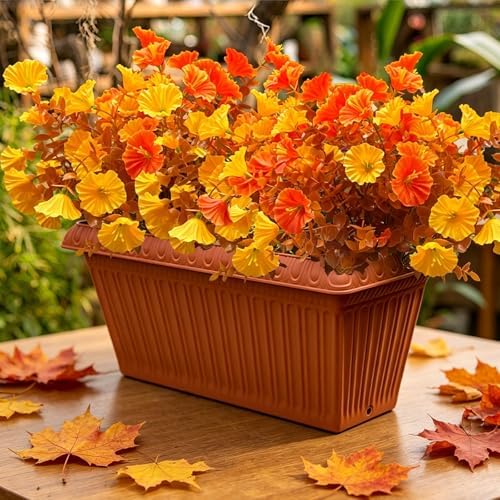6 Pcs Artificial Fall Flowers 13.7 Inch Faux Autumn Floral Stems Mixed Burnt Orange Fake Bouquet Thanksgiving Table Centerpiece Home Decor