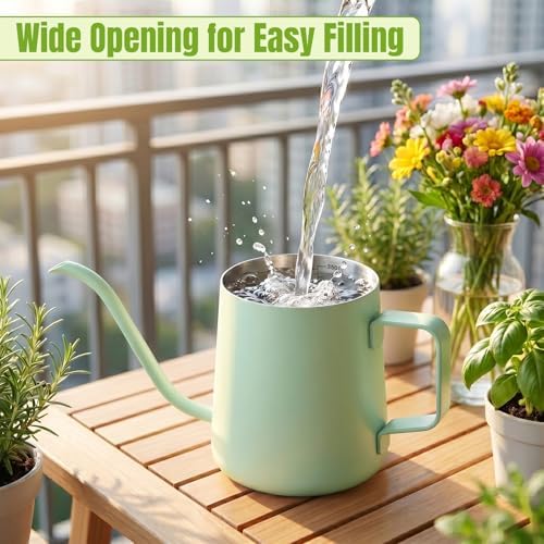 Doseno Green Small Watering Can for Seedlings & Indoor Plants, 12 oz