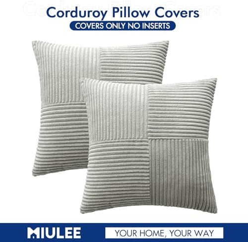 MIULEE Silver Grey Decorative Throw Pillow Covers 16x16 Inch for Couch Bed Sofa Pack of 2 Boho Farmhouse Throw Pillows Soft Cross Corduroy Patchwork Textured Cushion Cases