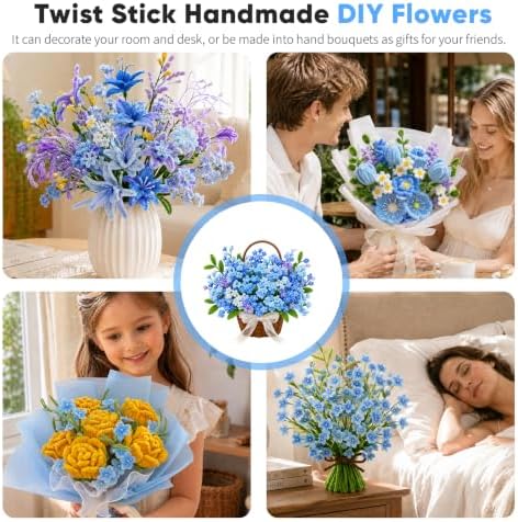 HHSarioneiro 550 Pcs Pipe Cleaner Flower Kit, Complete DIY Flower Bouquet Making Kit, 6 Beautiful Colors, 15 Flower Designs with Step-by-Step Video Tutorials, for Teen Girls and Craft Lovers