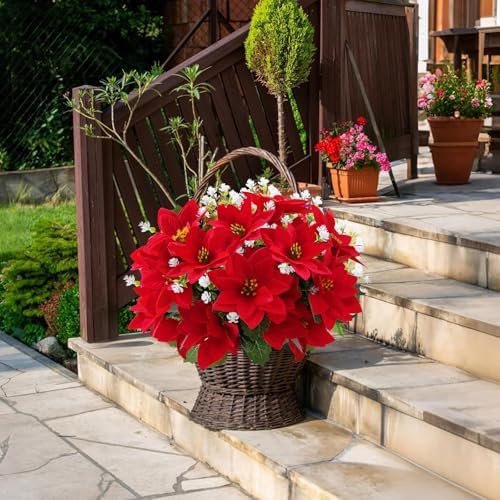 Christmas Artificial Flowers for Outdoors 12PC Poinsettia Flowers