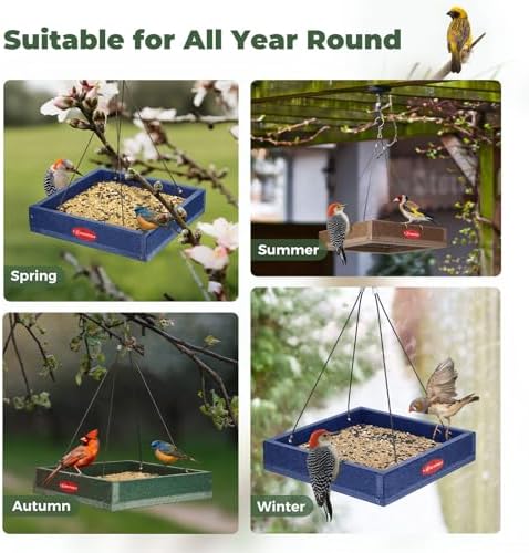 Kingsyard Platform Bird Feeder for Outdoors, Hanging Feeding Tray