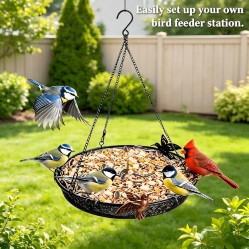 KiRuan Hanging Bird Feeder Tray, Metal Mesh Platform Feeders for Small Wild Birds, Mesh Bird Feeders for Outdoors, Easy to Refill and Clean (Chain and Hook Bird Feeder Tray)