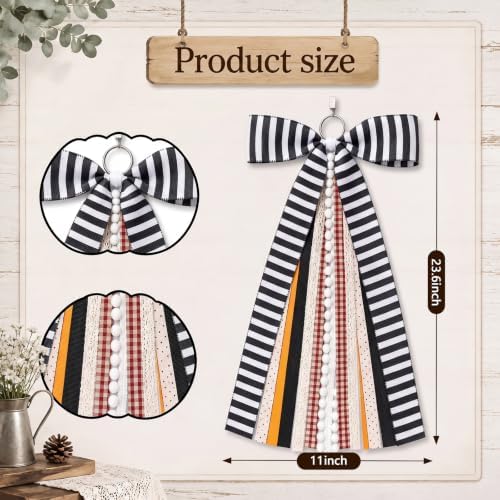 Suncalla 2 Pcs Halloween Black Stripes Ribbon Bow for Wreath Front Door
