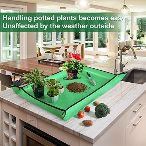 39.5" x 31.5" Large Repotting Mat for Indoor Plants Transplanting Control Mess Table Top Gardener Portable Potting Tray Succulent Potting Garden Mat Gardening Gifts for Women Plant Lady Gifts