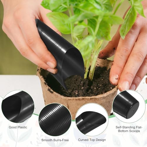 M METERXITY 3-Pack Bonsai Soil Scoops, Plastic Garden Soil Scoops Bucket Shovel Potting Scoopers for Transplanting/Flower Planting/Plant Succulent, Colorful Small Gardening Tools [Black]