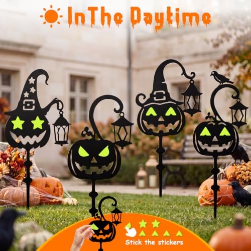KODIBO Halloween Docorations Outdoor 4-Pack Metal Pumpkin Yard Stakes