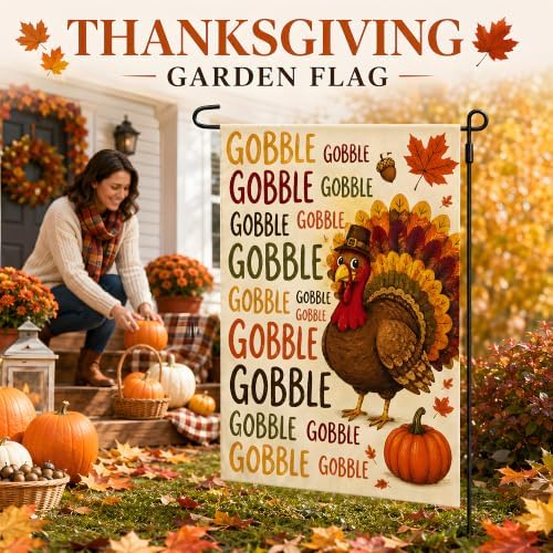 Thanksgiving Decorations - Funny Gobble Gobble Turkey Garden Flag