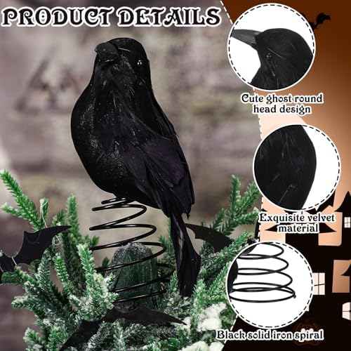 Suncalla Halloween Black Crow Tree Topper 6.3 in Spooky Raven Tree Topper