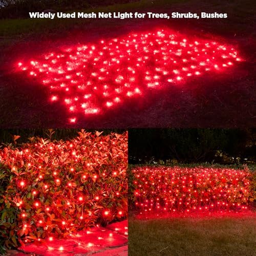 Led Net Lights Christmas Lights Outdoor 200Leds 9ft x 6ft Upgraded Red Christmas Net Lighting, Waterproof 5mm LED Wide Angle Outdoor Indoor Mesh Net Light for Trees, Bushes, Shrubs Decorations