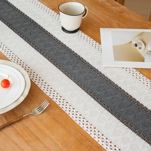 FEXIA Farmhouse Table Runner for Home Decor 12x60 Grey Fall Home Decor