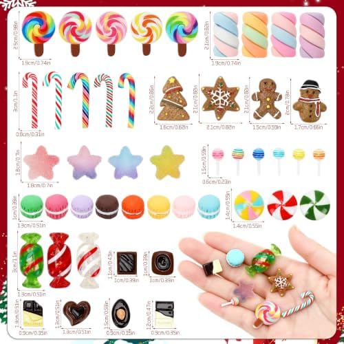 JUNEBRUSHS 120 Pcs Christmas Mini Candy Canes Resin Ornaments