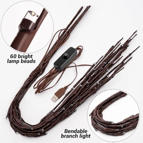 3Pack 30"Twig Lights, USB Plug in Branches Lights, 60 Led Bulbs, Warm White