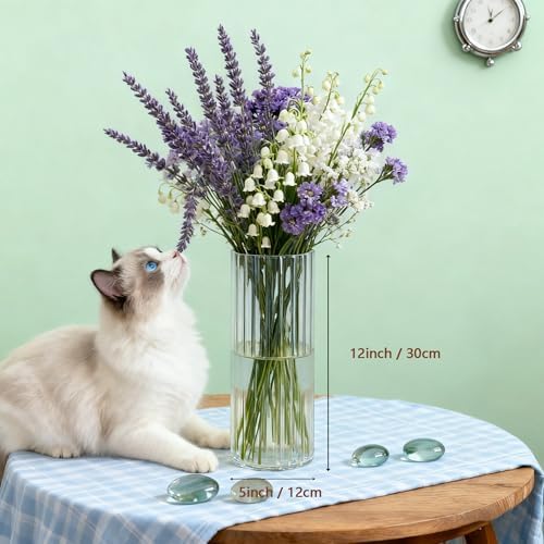 Flower Vase, Non-breakable Vase for Flower, Ribbed Acrylic Vase, 5"W x 12"H Tall Clear Cylinder Vases for Centerpieces, Living Room, Dining Table, Office, Bookshelf Decoration Housewarming Gift