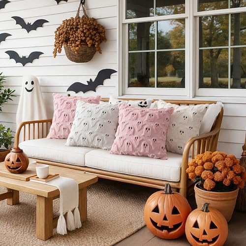 MIULEE Pink Halloween Pillow Covers Cute Ghost Decor Set of 2 18x18