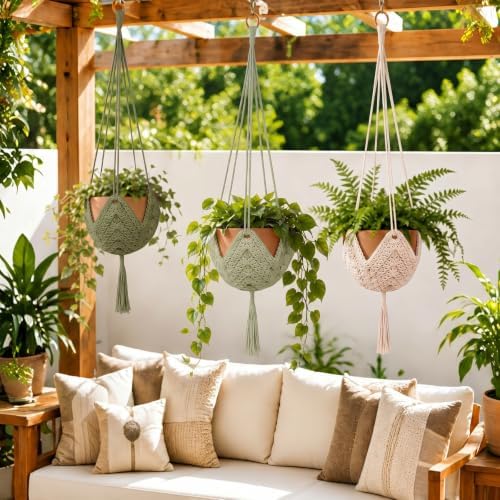 Shappy 3 Pack Boho Macrame Plant Hanger for Indoor