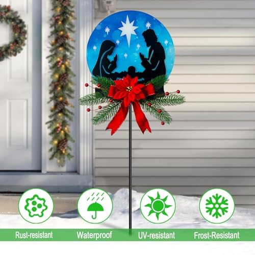 Solar Powered Nativity Scene Garden Stake, Waterproof Outdoor Christmas Patio Decor