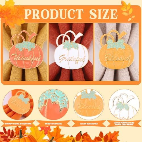 WILLBOND 12 Pcs Fall Thanksgiving Pumpkin Napkin Rings, Orange Yellow Beige