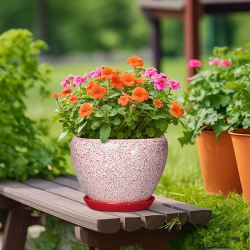 10 Inch Pots for Plants, Ceramic Planter Pots, Crackle Red