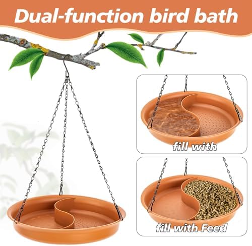 CARGEN Hanging Bird Bath for Outdoors - 2 in 1 Water and Seed Feeder Tray
