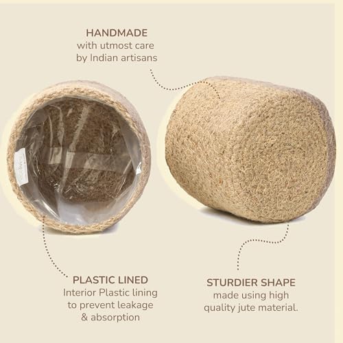 Jute Small Plant Pots Set of 3, 4.5 inches, Natural Jute
