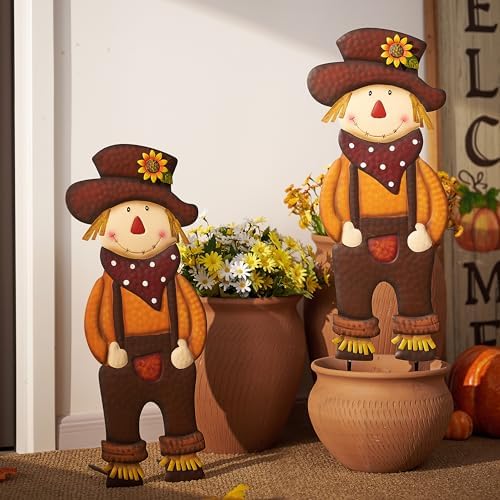 TERESA'S COLLECTIONS Fall Outdoor Decor,Scarecrow for Garden Decorations Metal Stakes,Thanksgiving Decorations,Brown Harvest Yard Signs for Lawn Patio,24"