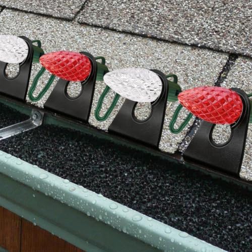200 Pack Christmas Light Clips, Sit-to-Stand Gutter Shingle Tabs Christmas Light Hooks, Work with C7, C9 for Holiday String Light Outdoor, Roof, Roofline, Rooftop, Pack of 200