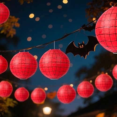6 Pieces Spider Web Themed Paper Lanterns Decorations - Red Spider Web Party Hanging Supplies for Kids Birthday Party Decorations Supplies