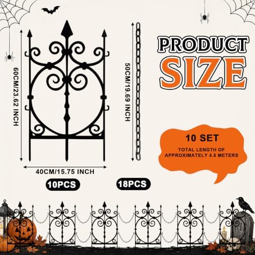Yaocom 10 Pack Halloween Graveyard Fence, 23.6" x 15.8" Metal Garden Decor