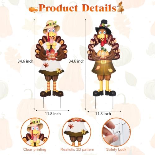 VCUTEKA Fall Turkey Outdoor for Yard Decor, Thanksgiving Garden Stake