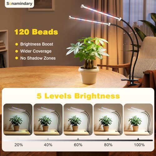 Grow Lights for Indoor Plants,LED Clip-On Clamp, Dual Head