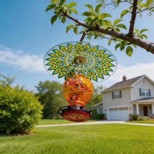 13" Large Glass Rain Cover for Bird Feeder, Peacock Weather Guard Dome