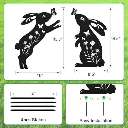 Metal Bunny Garden Decor,2 Pack Rabbit Silhouette Yard Art Outdoor,Rabbit Garden Stakes Decorations for Yard,Lawn,Patio,Easter Gifts for Women