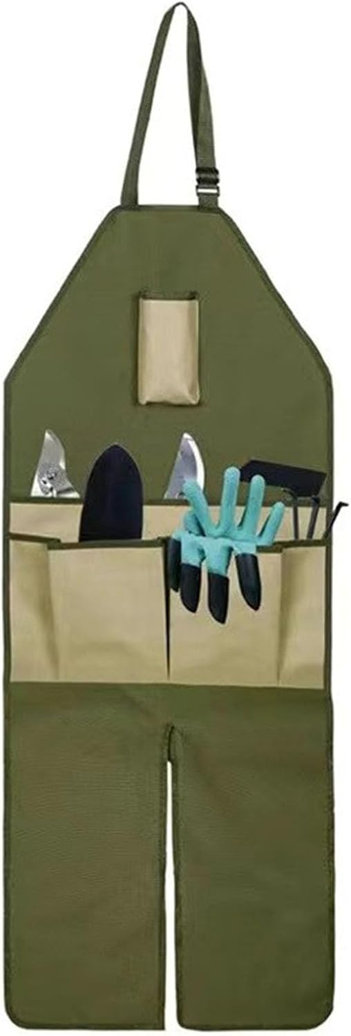Apron for Long Gardening, Gardening Apron with Adjustable Leg Protector, Six Pockets 600D Oxford Cloth Water Proof for