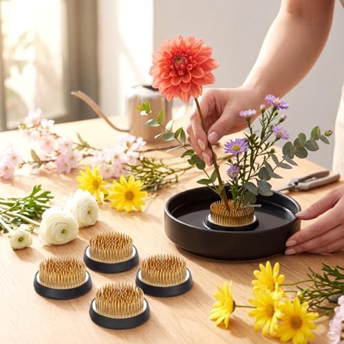 Sliner 16 Pcs Floral Frogs Round Flower Holder,Gold,2.76 Inch