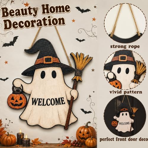 Halloween Decorations - Halloween Wooden Ghost Welcome Sign for Front Door