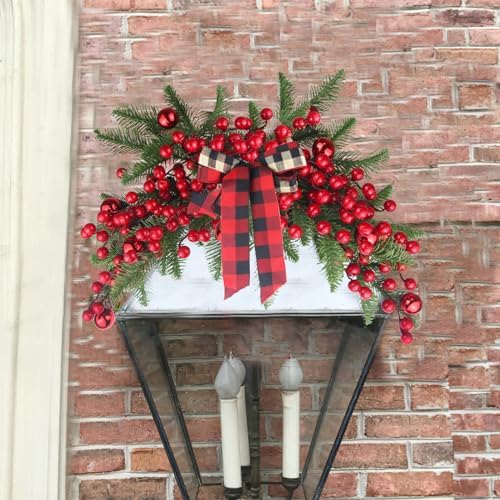 CITYES Christmas Swag Decoration Floral Swag with Berries and Ribbon Bows Christmas Balls 27.56 Inch Greenery Christmas Swag Xmas Door Swag for Front Door Festival Decor Wall Arch Window