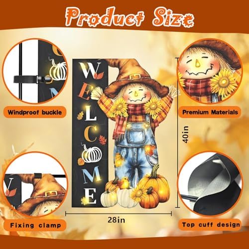 Thanksgiving Garden Flag, Scarecrow Fall Porch Decor, 28x40 In