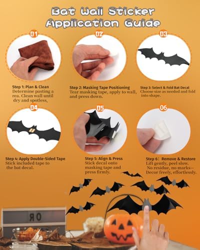 120pcs Bats Wall Halloween Decorations Indoor, Bats Wall Decor Stickers