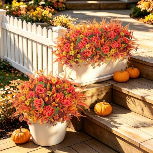 INQCMY 12 Pcs Artificial Mums for Outdoors Planters Fake Flowers Fall Decor