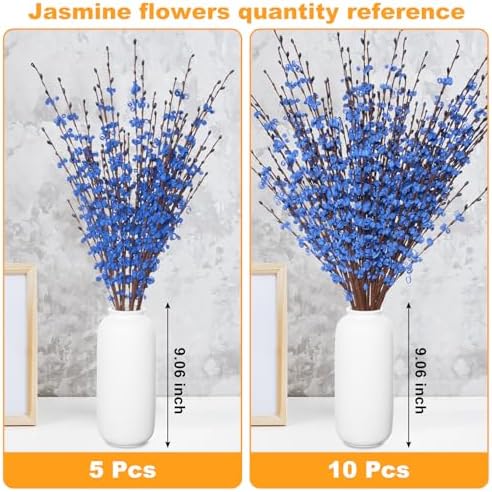 10Pcs Royal Blue Artificial Jasmine Flowers Stem for Vase DIY Wreath Decor