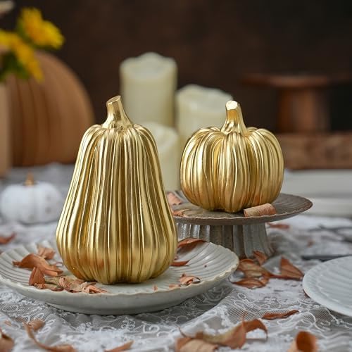 FESTGLOX Gold Fall Pumpkin Decor, Resin Pumpkin Figurines for Decorating