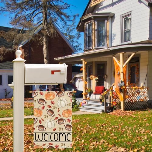 Football Pumpkin Fall Garden Flag Double Sided Yard Decor 12x18In