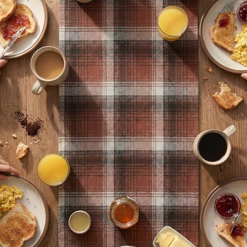 Artoid Mode Caramel Brown Farmhouse Plaid Fall Table Runner 13x108 Inch