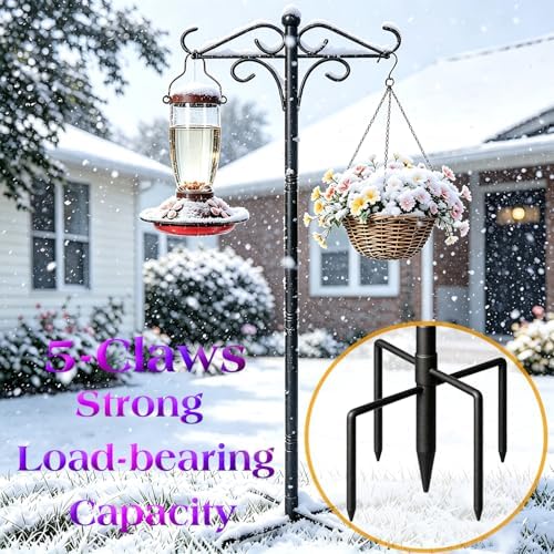 76'' Bird Feeder Pole, Adjustable Shepherds Hooks for Outdoor, Metal Garden Hanging Holder for Hummingbird Feeder, Wind Chimes, Patio Stakes, Wedding Decor