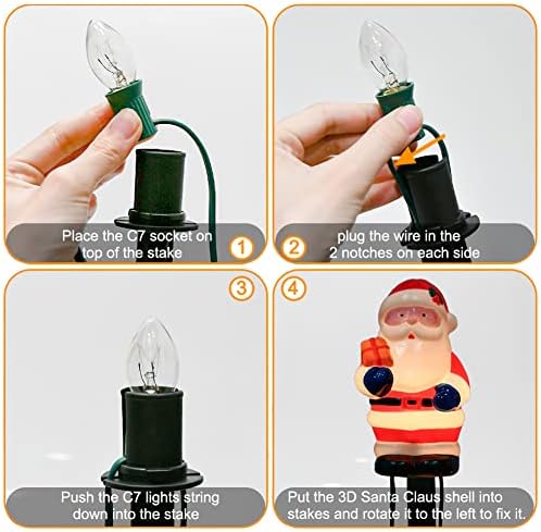 GOOTHY 2 Sets Santa Christmas Pathway Lights, 7Ft C7 Outdoor Christmas String Lights with 8 Santa Claus Marker Stakes Light, Connectable Xmas Decorations Light for Patio Yard Driveway Garden Walkway