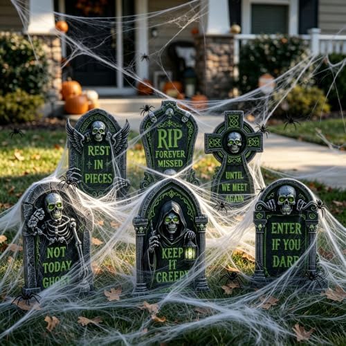 16.5 Inch 6 Pack Halloween Tombstones Outdoor, Graveyard Signs with Stakes