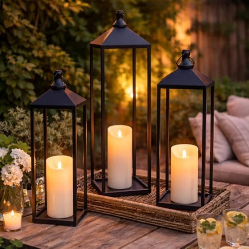 22'' 19'' 17'' Lanterns Decorative Outdoor Indoor, Set of 3 Floor Lanterns